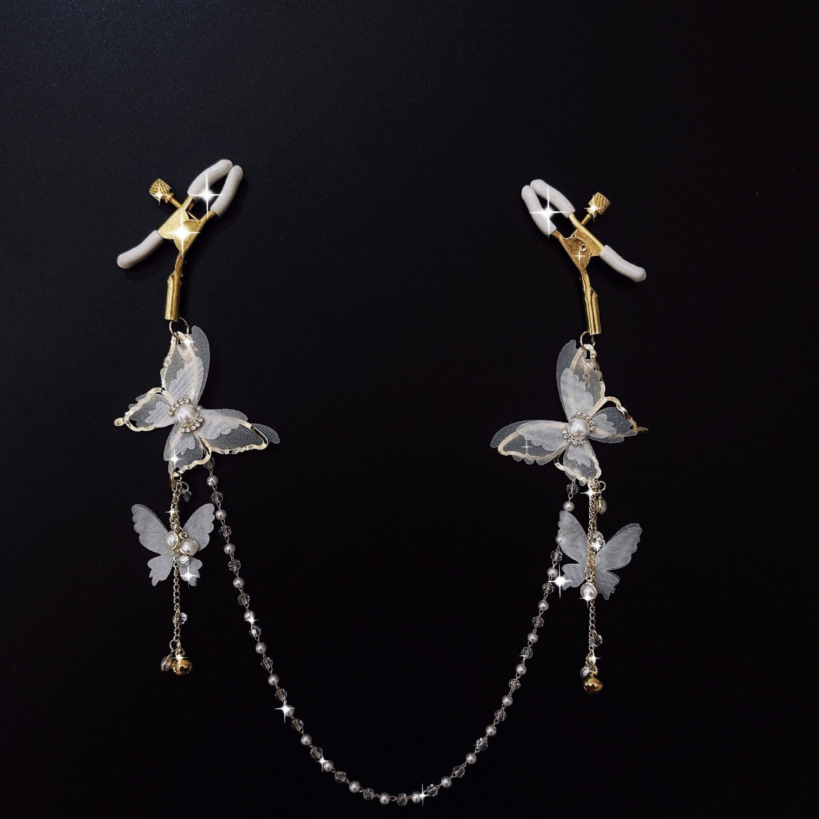 Image of sex toysbell butterfly nipple clip lace pearl sm stimulation nipple training nipple titty clamp butt plug tail - toys